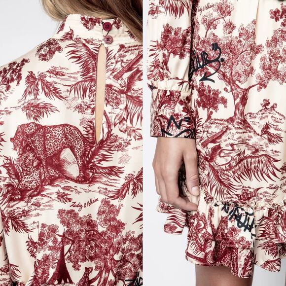 Zadig & Voltaire Rocket Toile De Jouy Satin Mock Neck Long Sleeve Dress Small - Picture 7 of 16